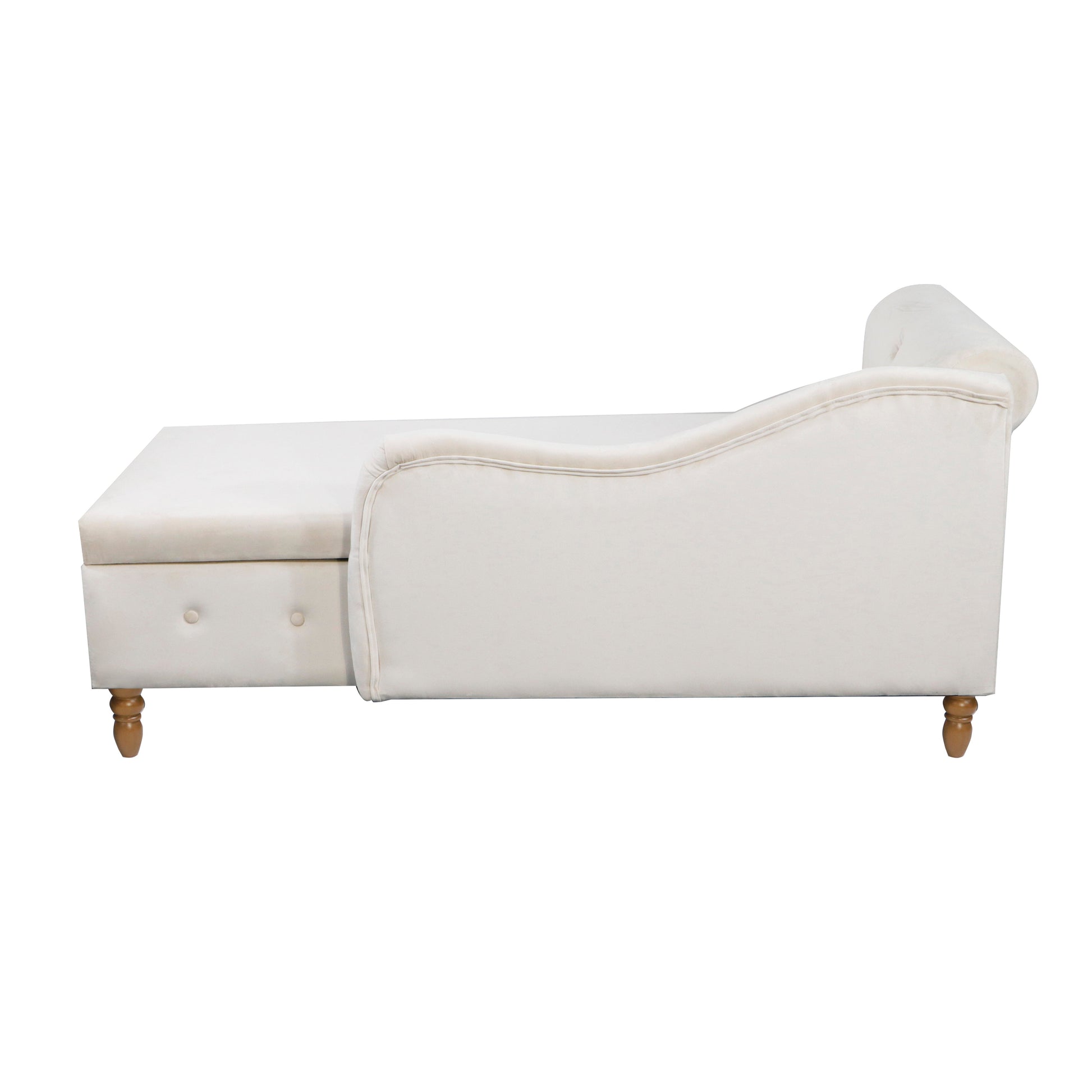 Beige Chaise Lounge Indoor Velvet Lounge Chair for Bedroom with Storage & Pillow Modern Upholstered Rolled Arm Chase Lounge - Korvel