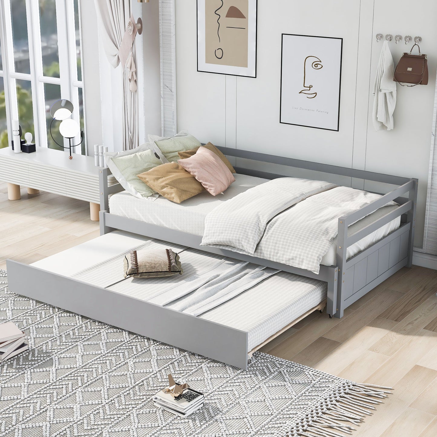 Twin or Double Twin Daybed with Trundle Gray - Korvel