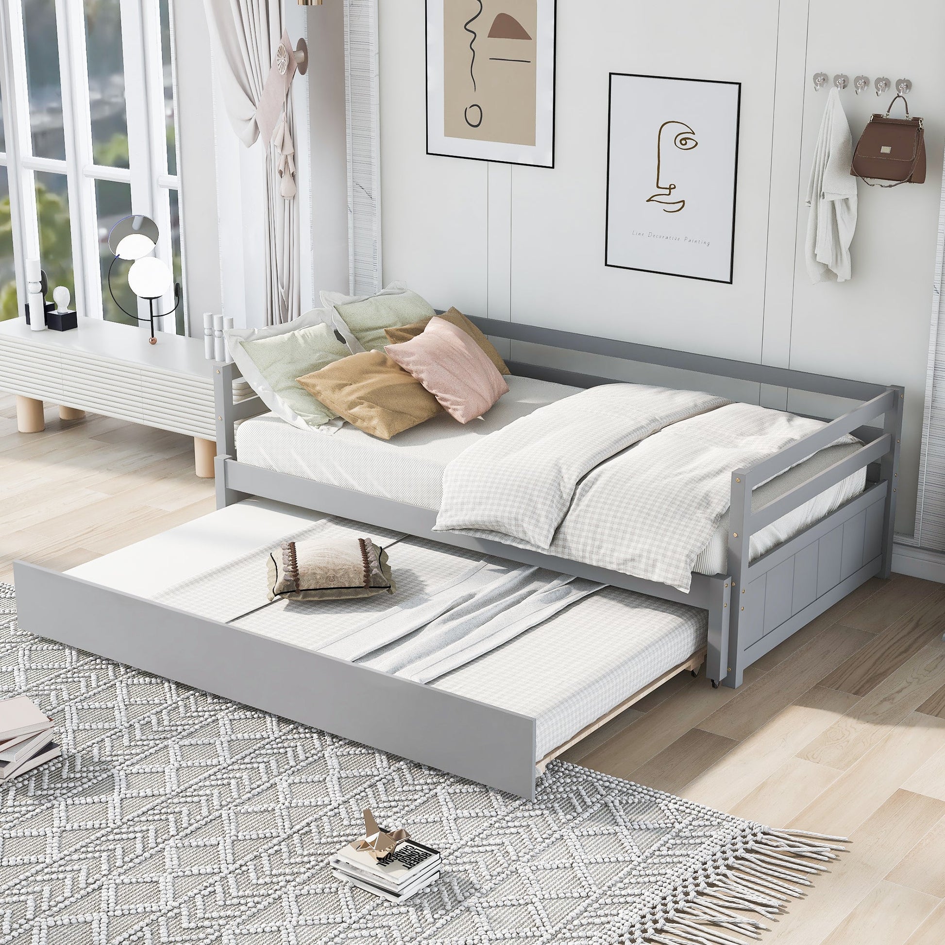 Twin or Double Twin Daybed with Trundle Gray - Korvel