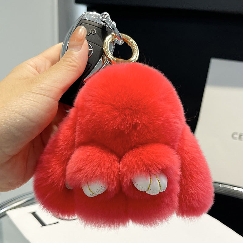 Cute Rex Rabbit Fur Doll Bunny Car Keychain Pendant Mini Bag Plush Dead Ornament Rabbit - Korvel
