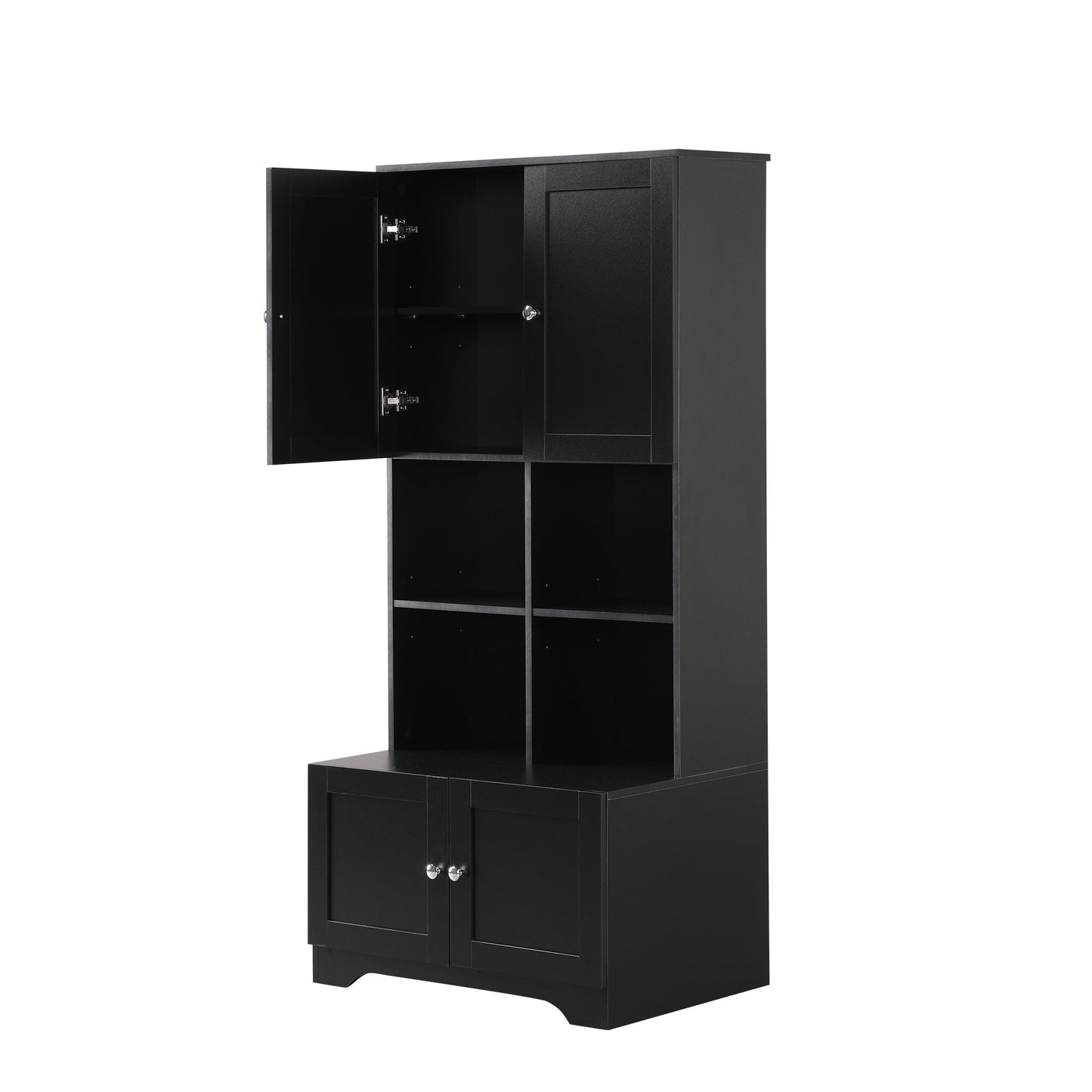 Bathroom storage cabinet, 4-door independent cabinet, adjustable shelf, open multi-layer shelf, black - Korvel