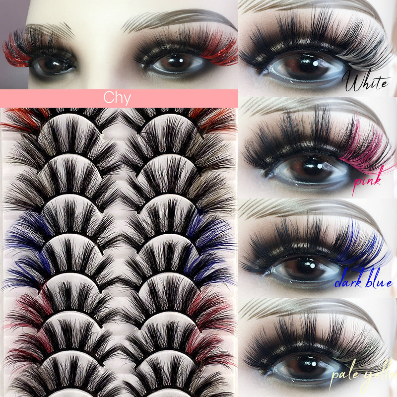 10 Pairs Of Color Mink Hair Fried Multilayer Thick Cross False Eyelashes 8D FLUFFY - Korvel