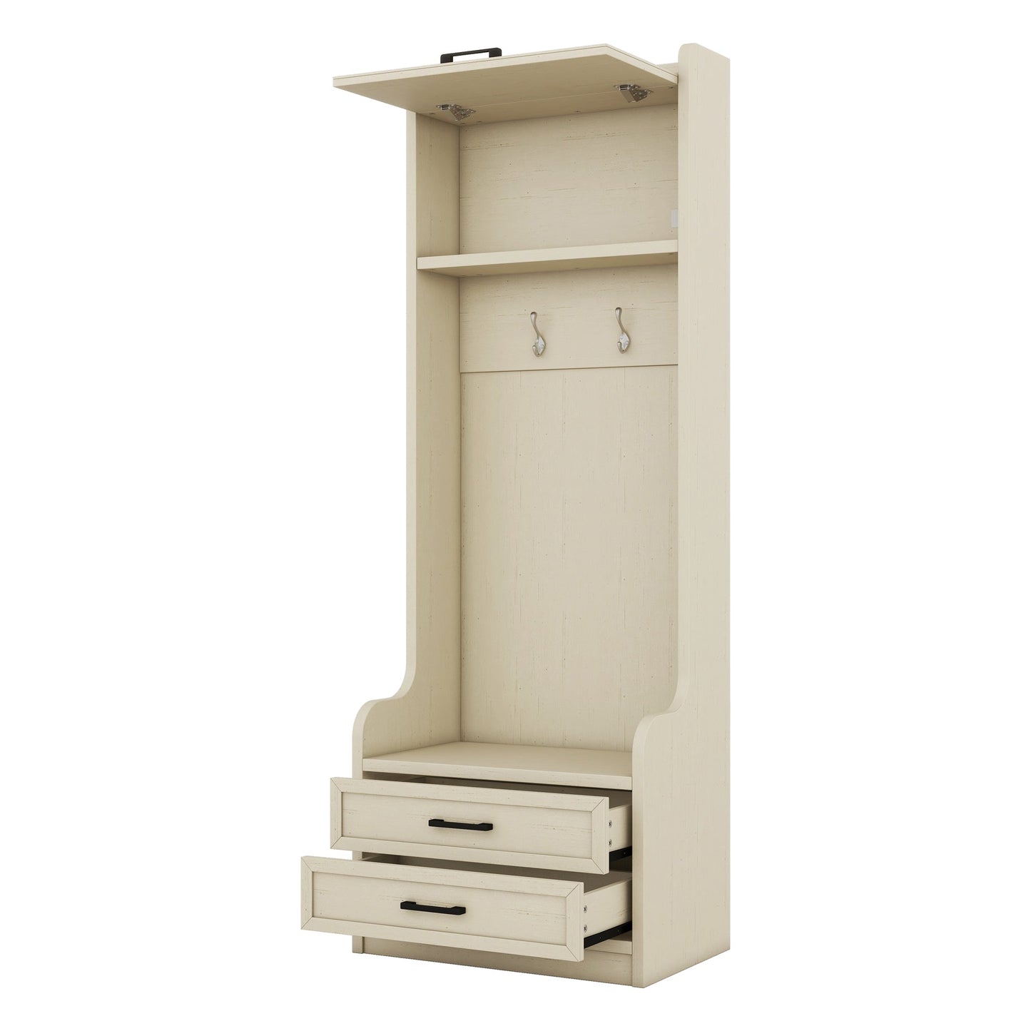 Four in one detachable hall tree with drawers and cabinets, 7 hooks, multifunctional corridor hangers, antique beige shoe stools - Korvel
