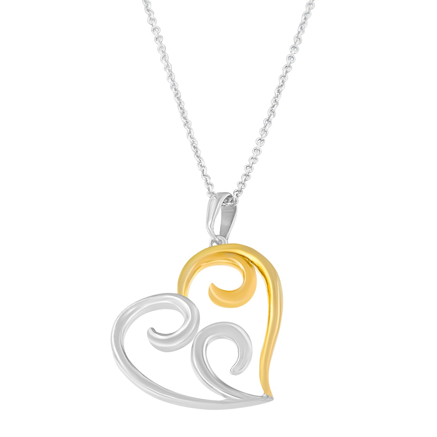 Collar con colgante de corazón abierto de plata esterlina bañado en oro amarillo de 10K