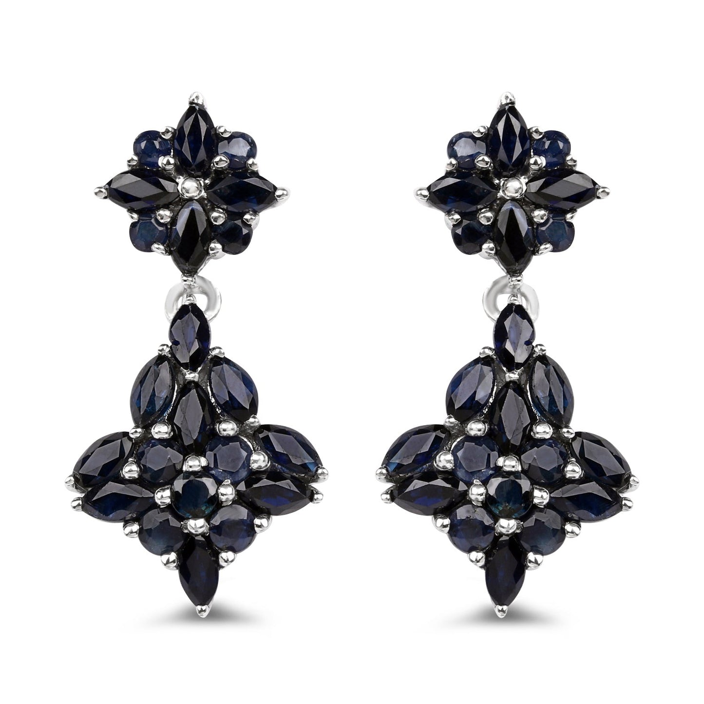 Boucles d'oreilles en argent sterling avec saphirs bleus véritables de 3,33 carats
