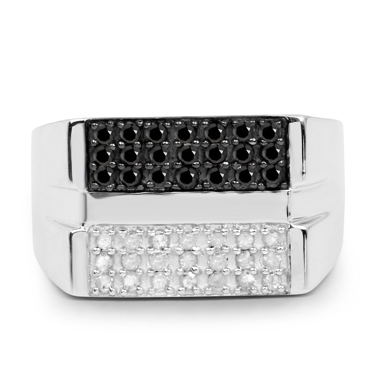 Bague de fiançailles en argent sterling avec diamants noirs et blancs de 0,64 carat