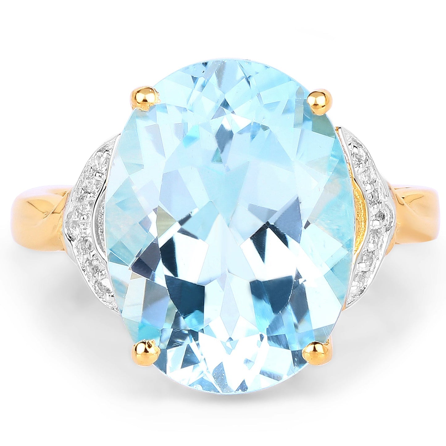 14K Yellow Gold Plated Blue Topaz & White Topaz Ring