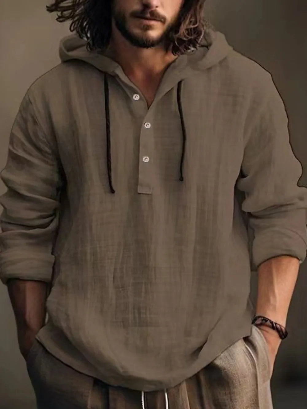 Sudadera de manga larga con medio botón para hombre en tallas grandes