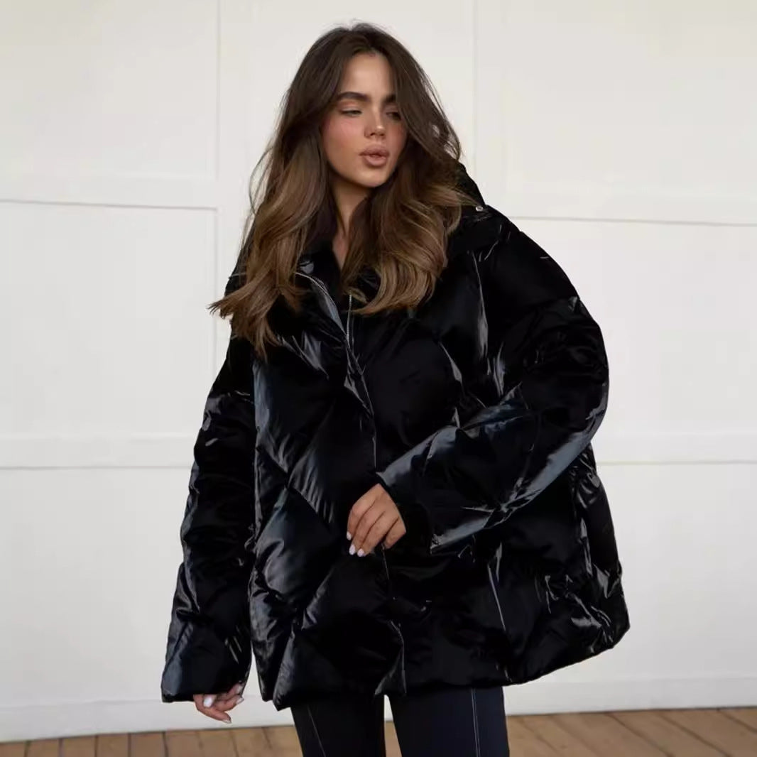 Baggy Matte Glossy Lapel Cotton-Padded Coat