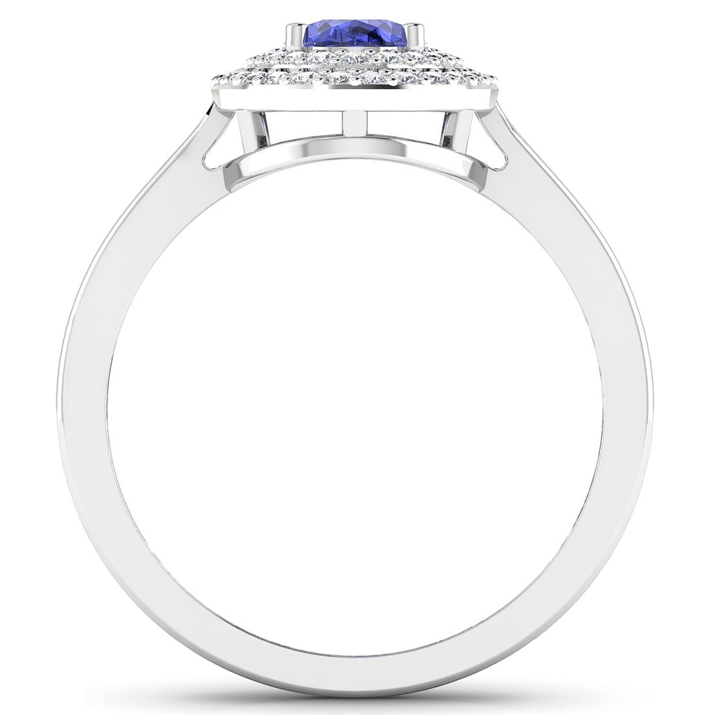 0.91 Carat Genuine Tanzanite and Diamond 14K White Gold Engagement Ring