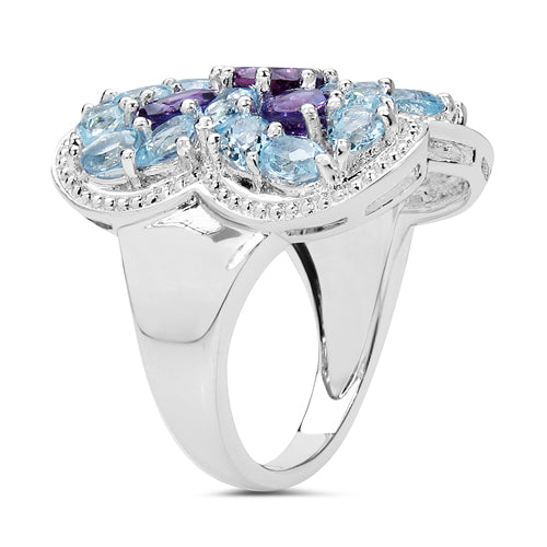 Bague en argent sterling de 5,53 carats avec améthyste et topaze bleue