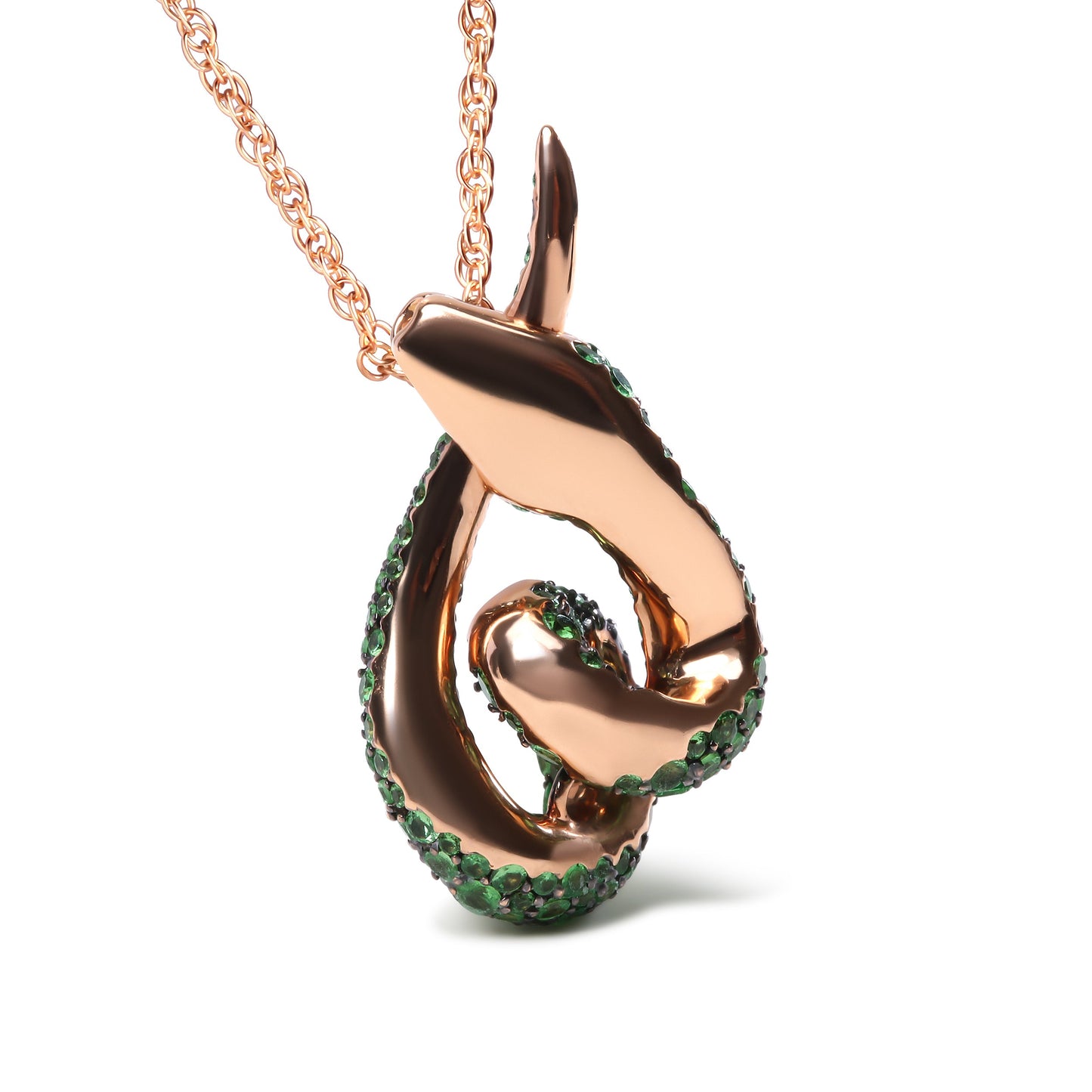 Collar de Pendiente de Serpiente de Tsavorita Verde en Oro Rosa de 18K