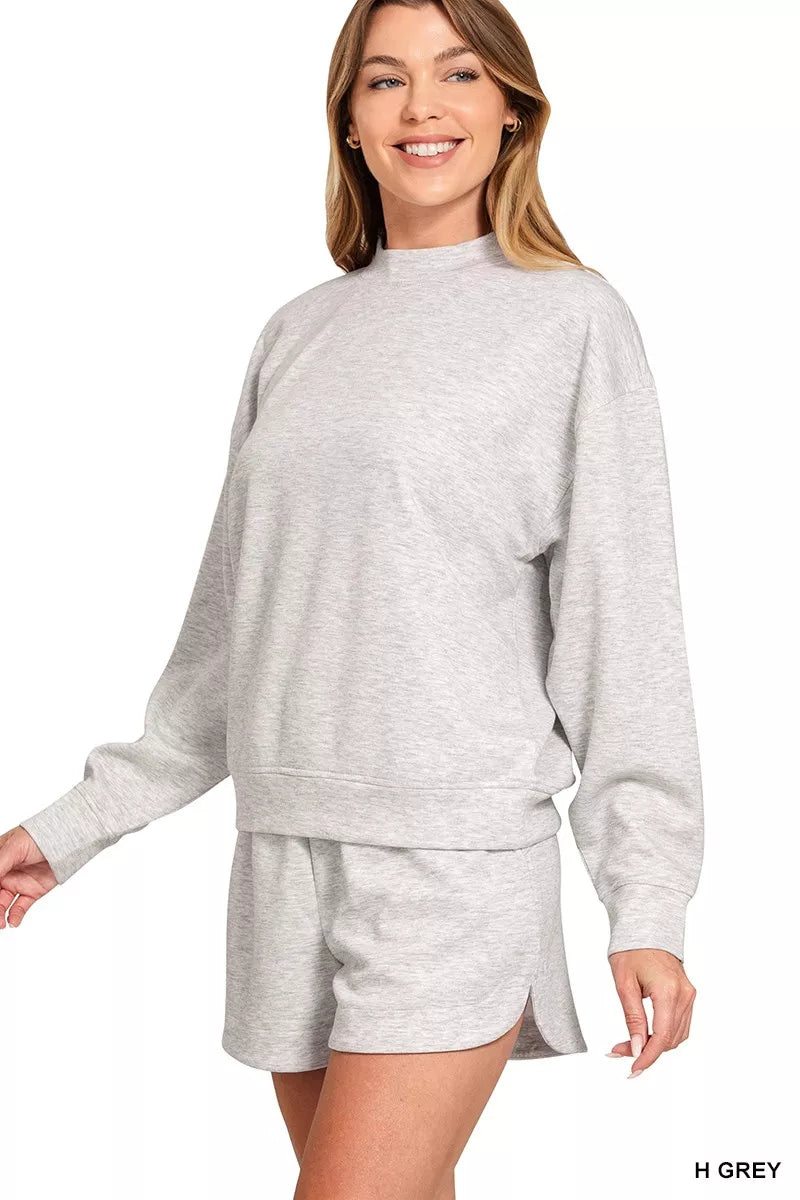 Conjunto de sudadera de manga larga y pantalones cortos Zenana Scuba