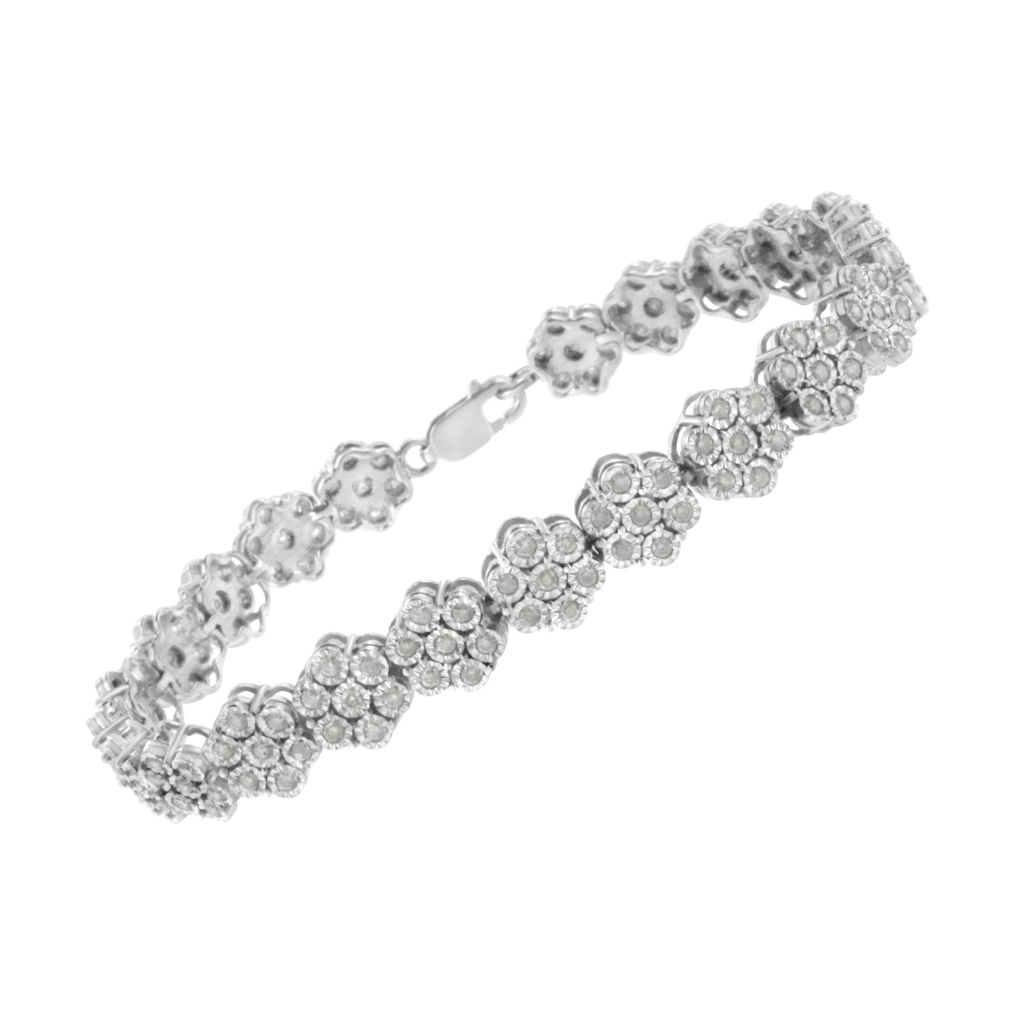 Pulsera de eslabones en flor con diamantes de plata esterlina .925 - 7.25"