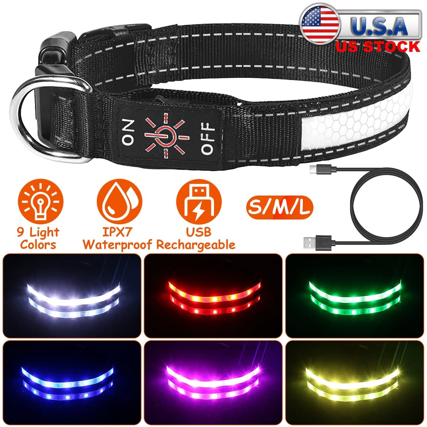 Collier LED Gbruno pour Chien - Collier Lumineux de Sécurité de Nuit avec 9 Couleurs