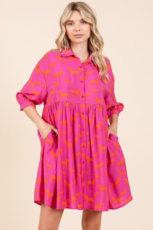 Vestido Mini de Botones con Estampado de Cebra para Mujeres
