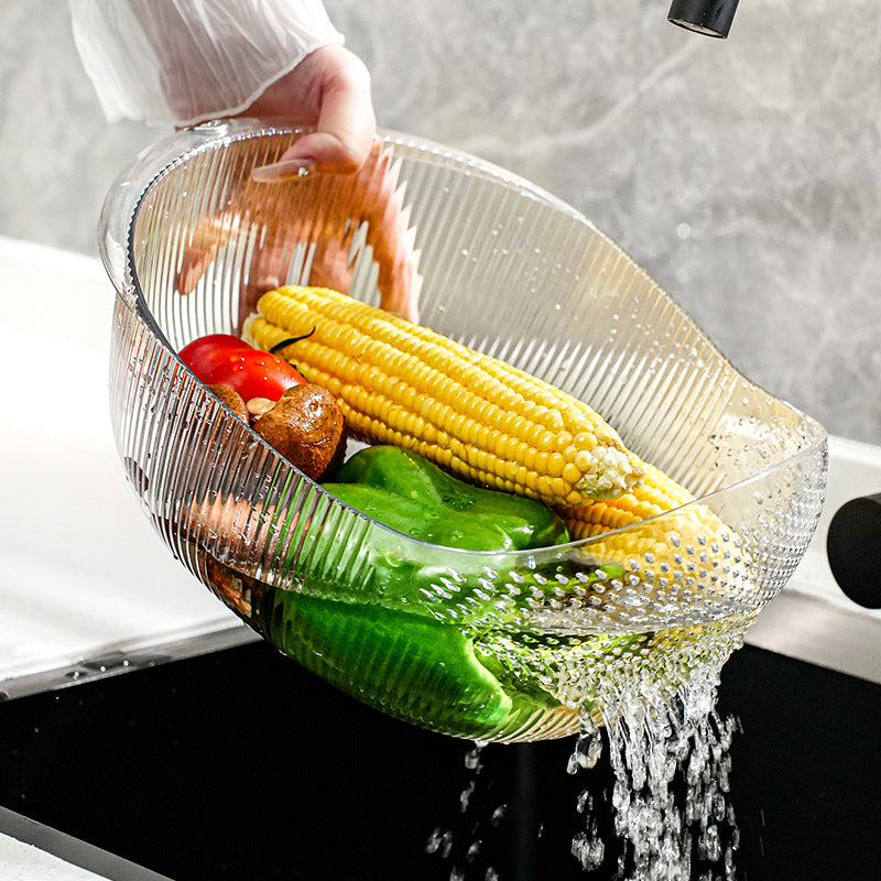 Household washing basket basin plastic drain basket wash fruit basin rice basket storage basket - Korvel