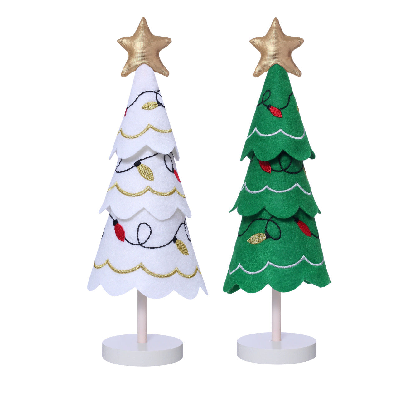 Cute Christmas Tree Fabric Wooden Display Window Desktop Christmas Embroidery Snowflake Decoration - Korvel