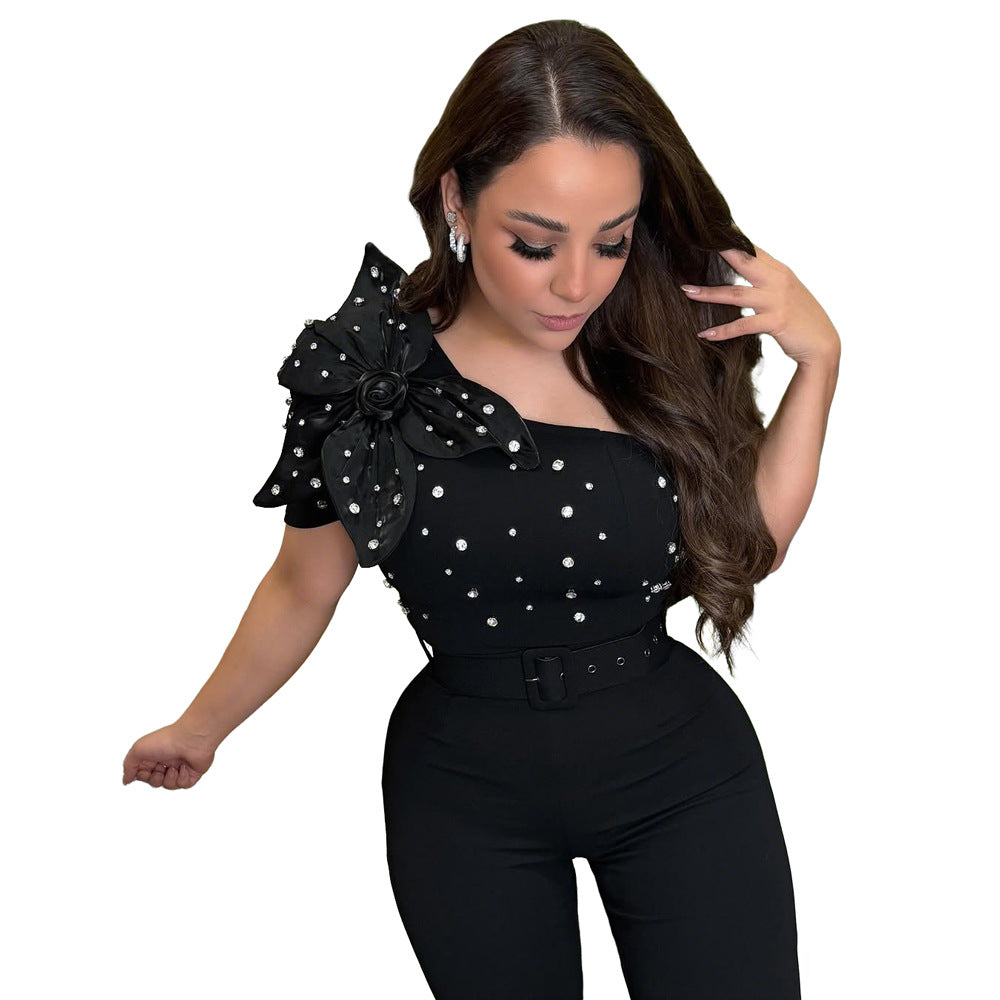 Sleeveless One-Piece Pants - European and American Style Off-the-Shoulder Short Sleeve Slim Fit - Korvel