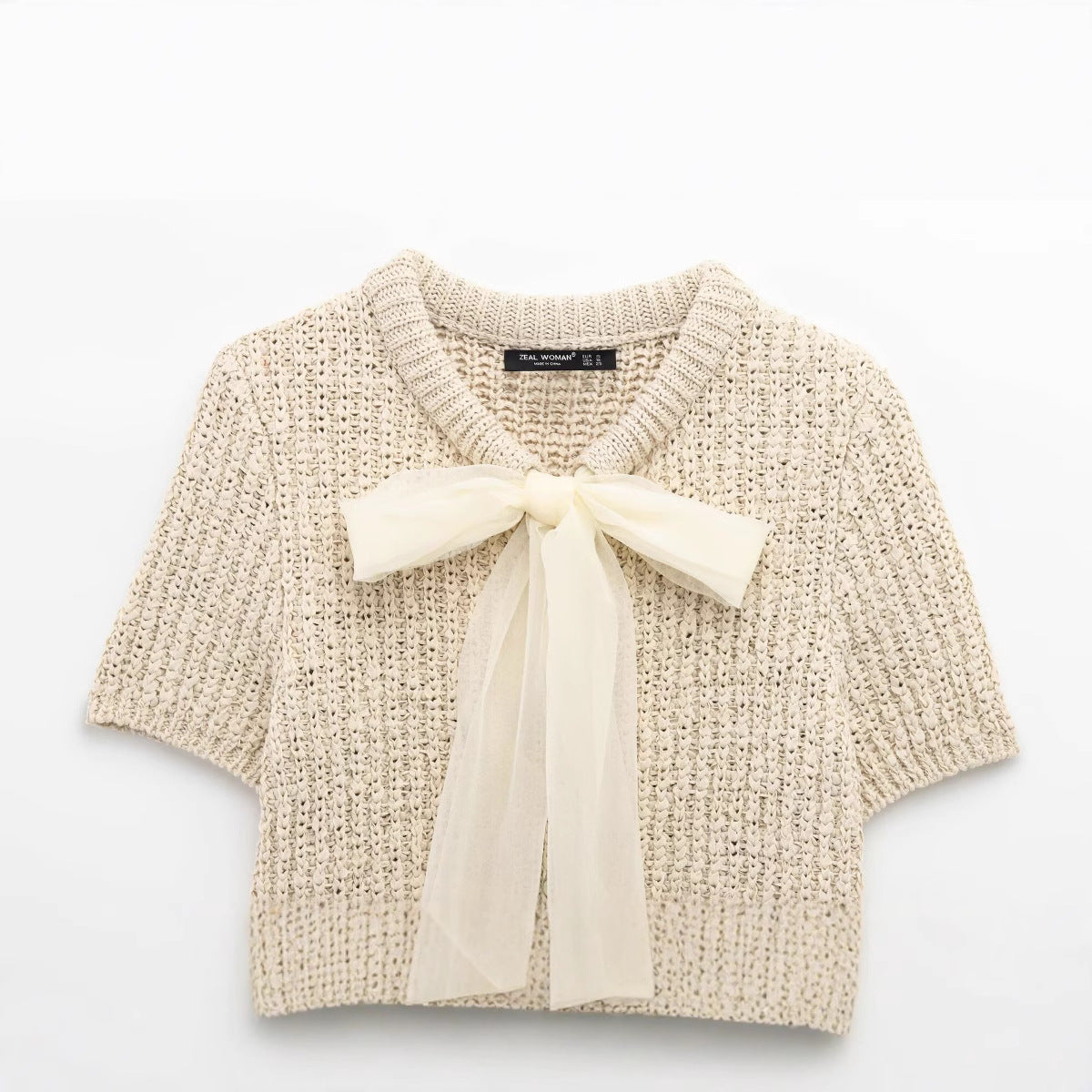 Elegant Transparent Knitted Bolero Jacket with Bow Detail