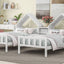 Double Twin Size Platform Bed with House Headboard and Nightstand, White