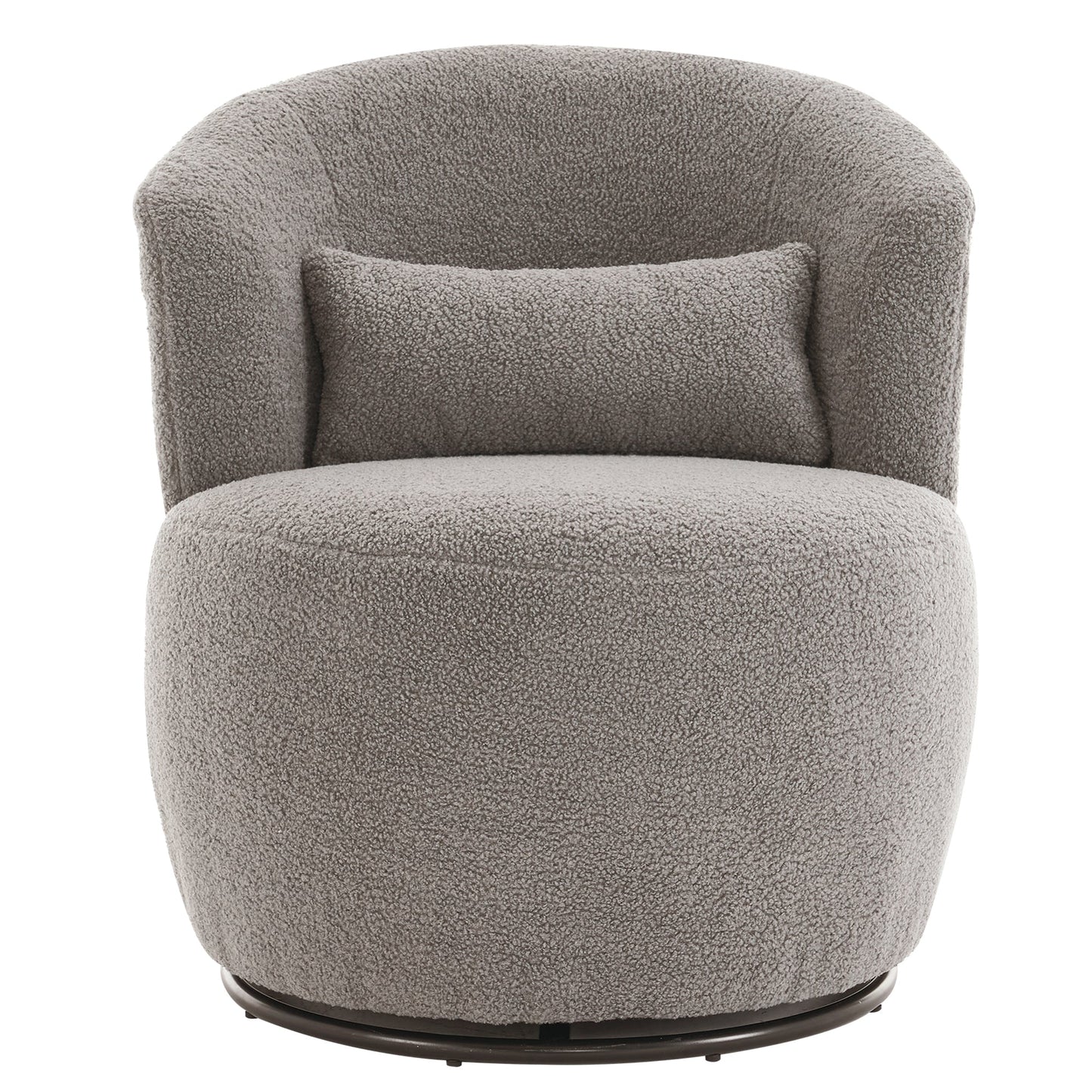 Grey Plush Swivel Accent Chair - Contemporary Round Armchair with 360° Rotation and Metal Base for Living Room Elegance - Korvel