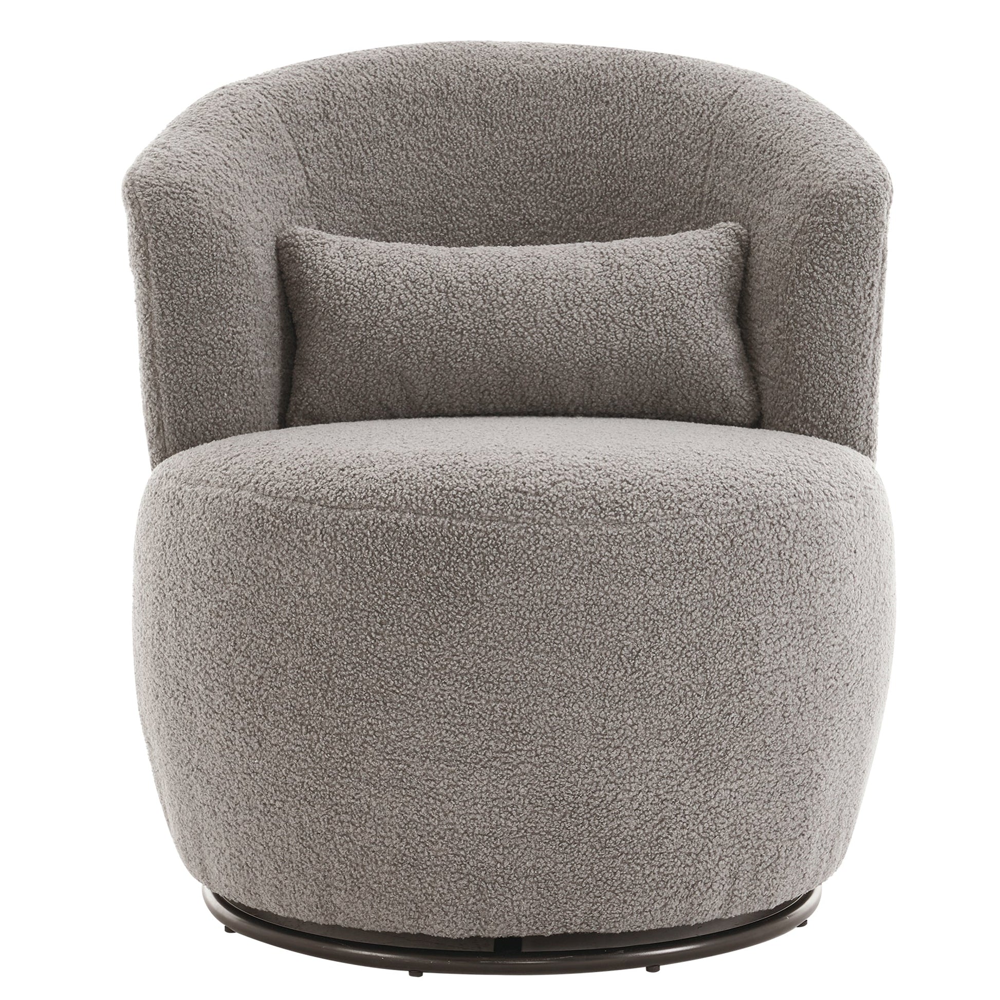 Grey Plush Swivel Accent Chair - Contemporary Round Armchair with 360° Rotation and Metal Base for Living Room Elegance - Korvel