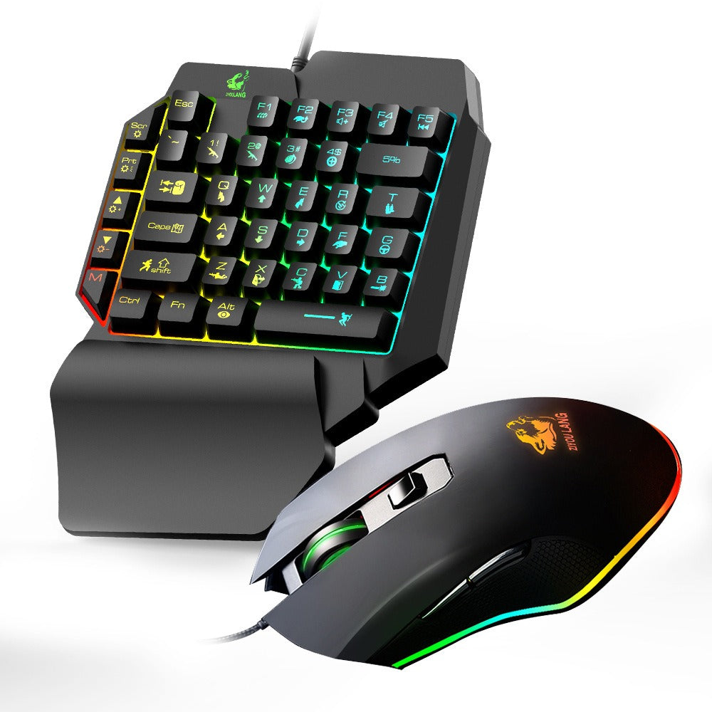 Free Wolf T1 One handed Keyboard and Mouse Set Throne Mechanical Touch Keyboard and Mouse Set - Korvel