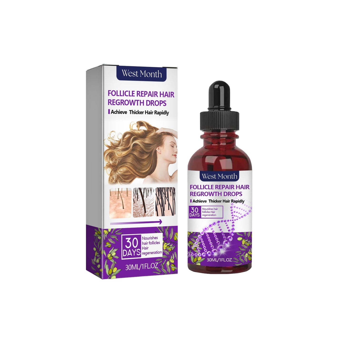Follicle Repair Hair Regrowth Drops, Hair Protection Strong And Solid Hair Thickening Scalp Nourishing Massage Lotion - Korvel