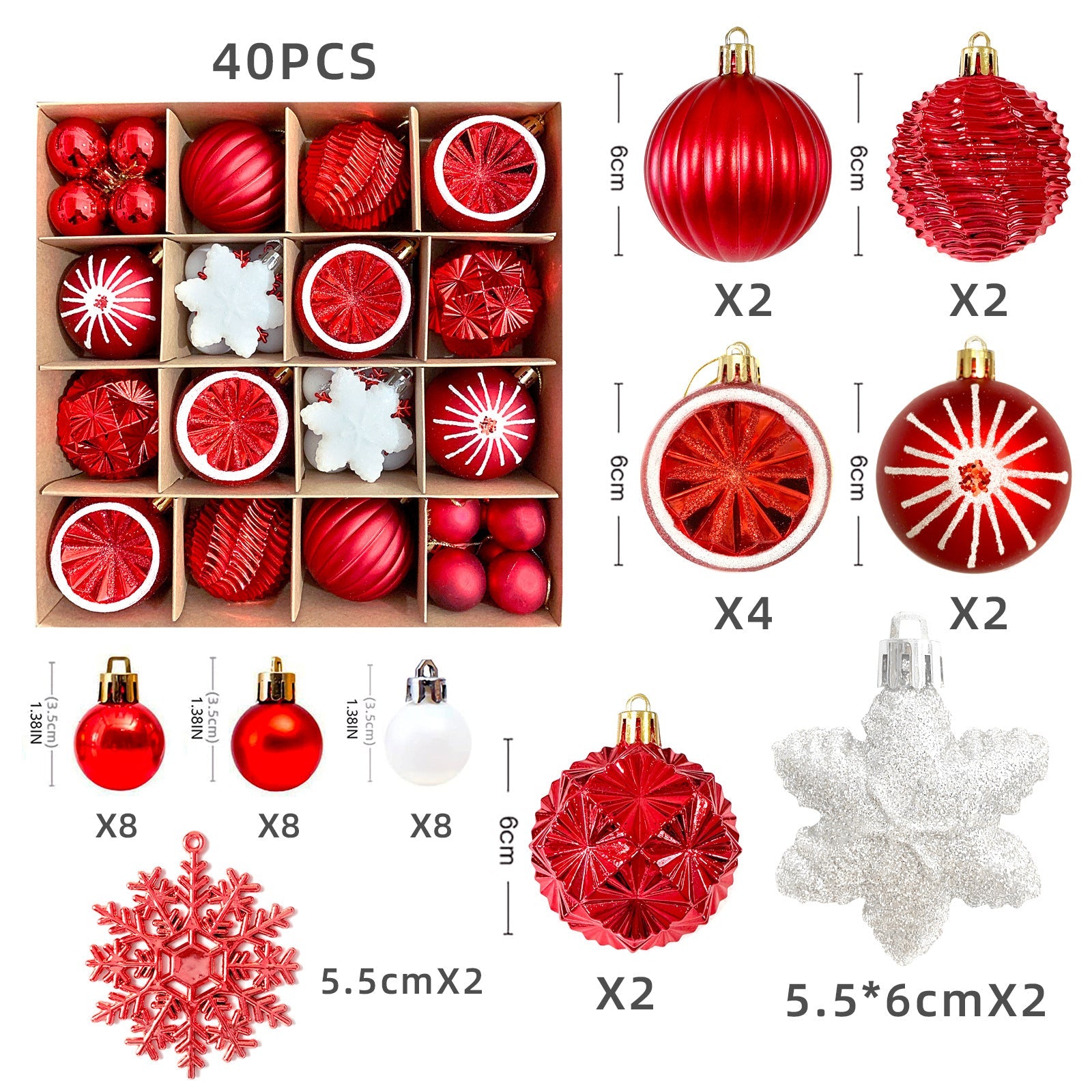 Christmas decoration 6cm electroplated ball plastic ball special-shaped painted Christmas ball gift Christmas tree pendant - Korvel