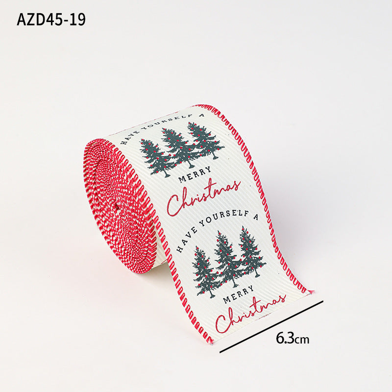 Christmas decoration ribbon, cedar pattern printed ribbon, bow tie, Christmas decoration ribbon, holiday ribbon - Korvel