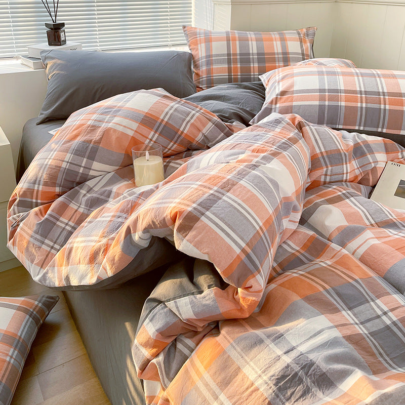 Cotton Dyed Washed Cotton Bedding Set Pure Cotton A Class Flat Sheet Quilt Cover Fitted Sheet Quilt Cover Three-Piece Set Striped - Korvel