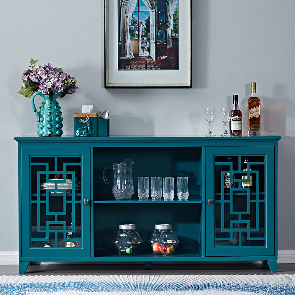 60" Teal Blue Sideboard Buffet Table & Storage Cabinet
