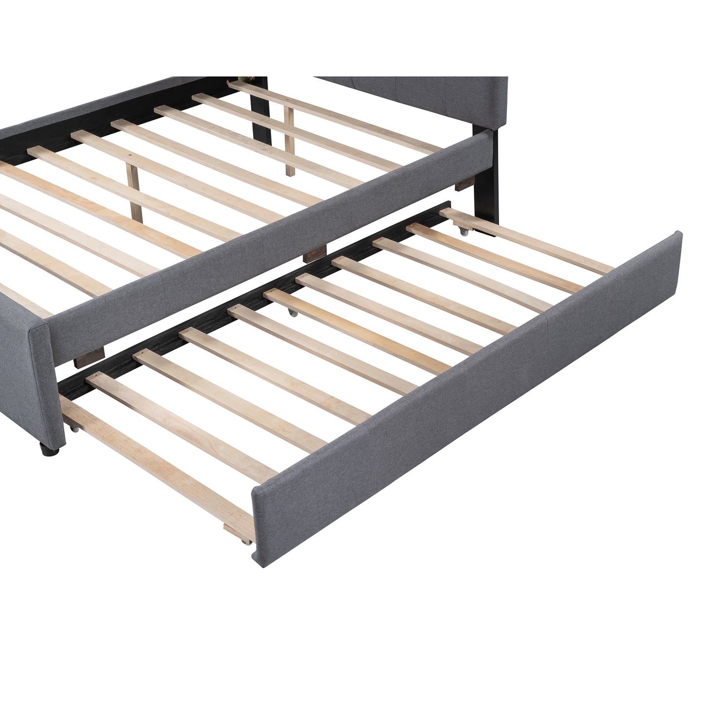 Linen Upholstered Platform Bed with Headboard and Trundle - Full
