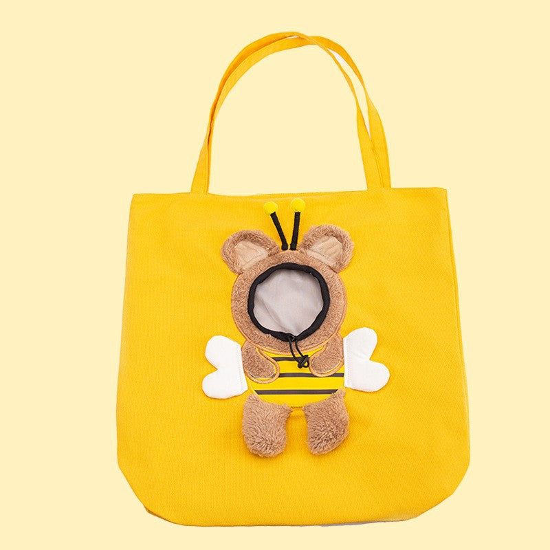Cute canvas outdoor bag with exposed bee shaped cat bag shoulder bag small dog tote bag - Korvel