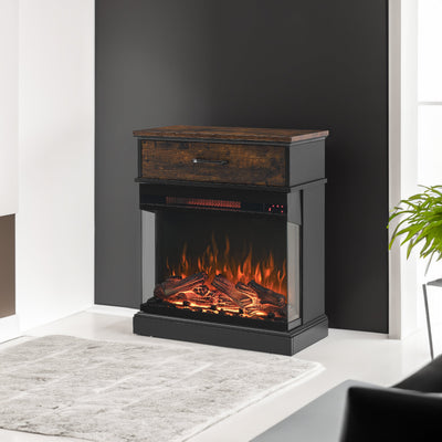 Table d'appoint sur pied de 25 pouces avec cheminée électrique à 3 côtés en verre