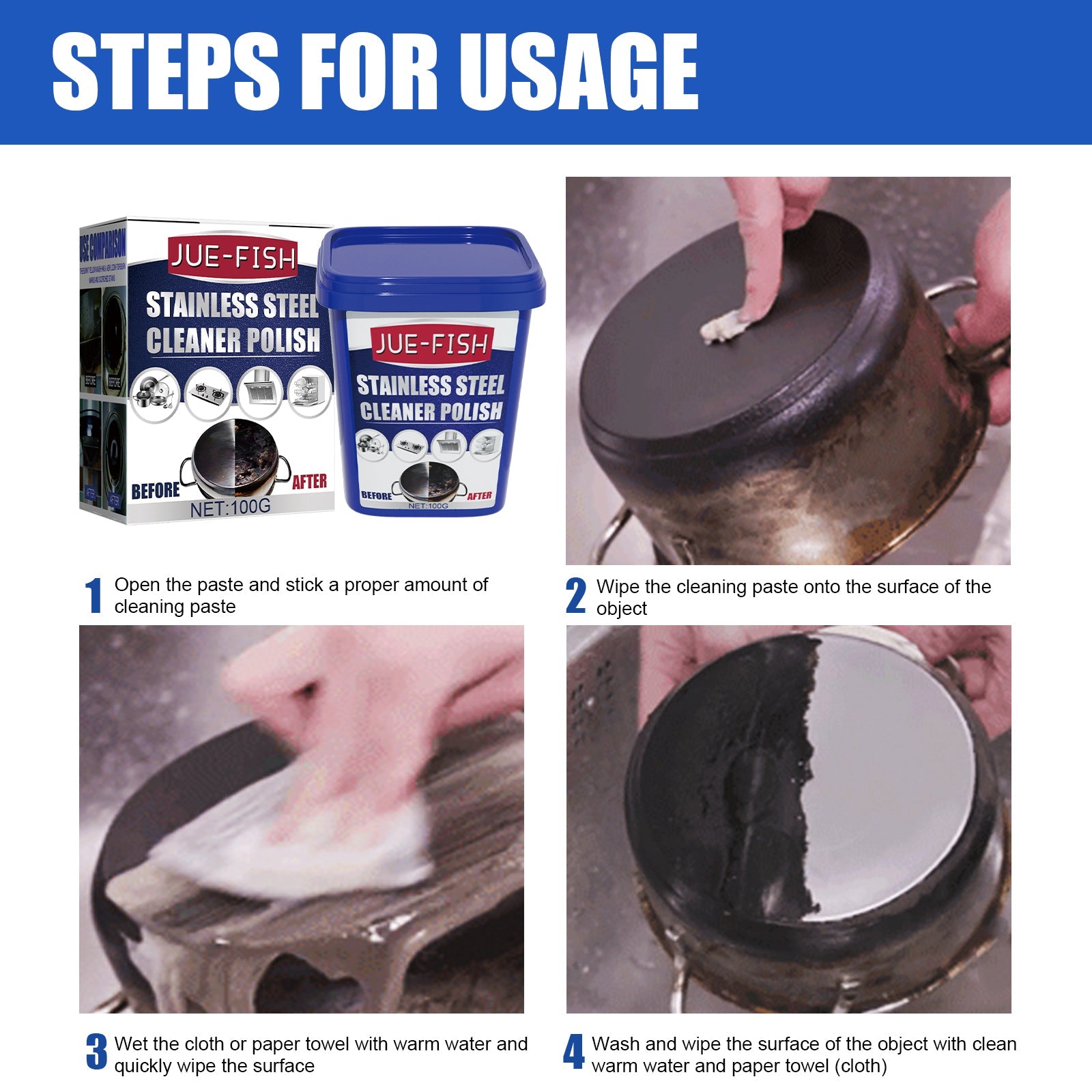 Stainless Steel Cleaning Cream, Kitchen Decontaminant Pot Rust, Pot Bottom, Stove Top Black Scale Cleaning Cream - Korvel