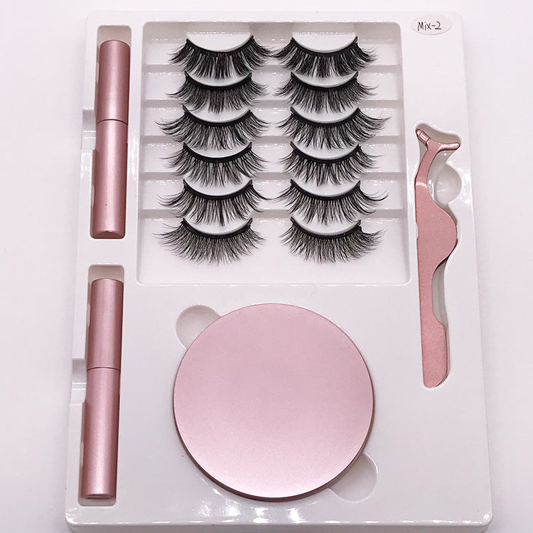 Eight Pairs Of Magnet False Eyelashes With Round Box Mirror Magnetic Iron-Absorbing Stone Eyelashes Magnetic Eyeliner Liquid Eyelashes - Korvel
