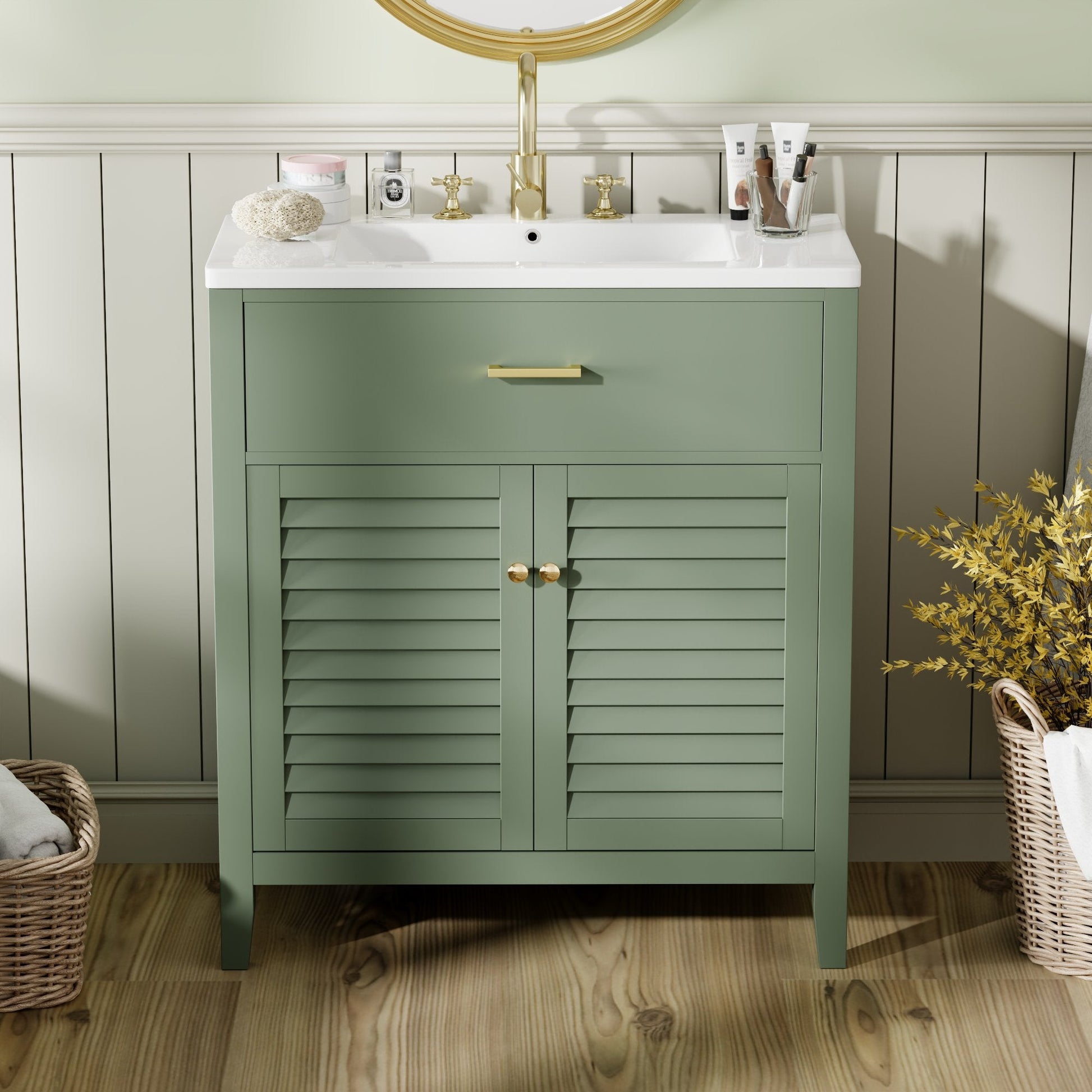 30-Inch Bathroom Vanity with Ceramic Sink Combination, Ample Storage - Features 1 Pullout and Multifunctional Shelf Dividers - Korvel