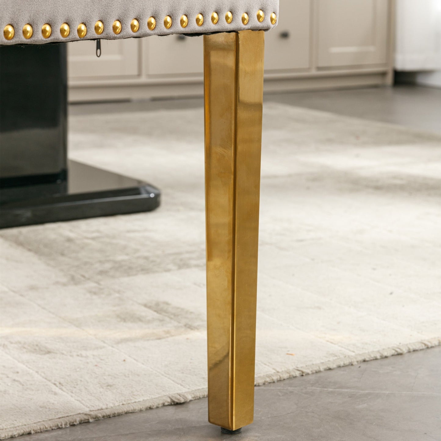 Tufted solid wood velvet cushioned dining chair, gold-plated stainless steel nail leg heads, 2 pieces in gray and gold - Korvel