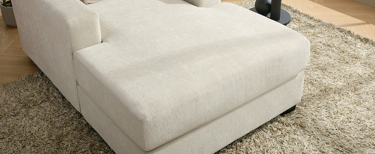 39.7" Oversized Chaise Lounger Modern Style Sofa Couch ,with Pillows, Charge Station & Cup Holders, Chenille Fabric, Cream - Korvel