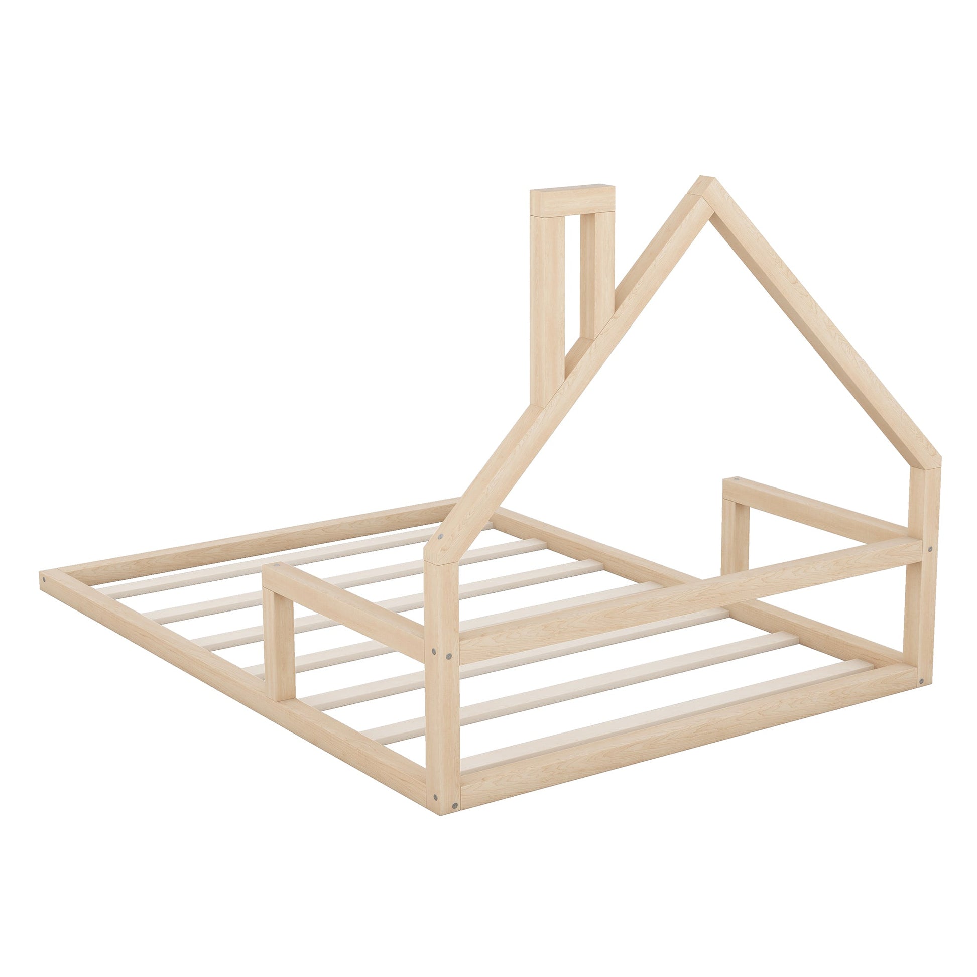 Full Size Wood Floor Bed with House-shaped Headboard  Natural - Korvel