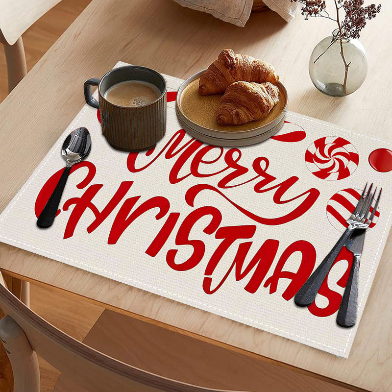 Christmas meal mat linen candy letter printed table mat living room dining table decoration insulation mat - Korvel