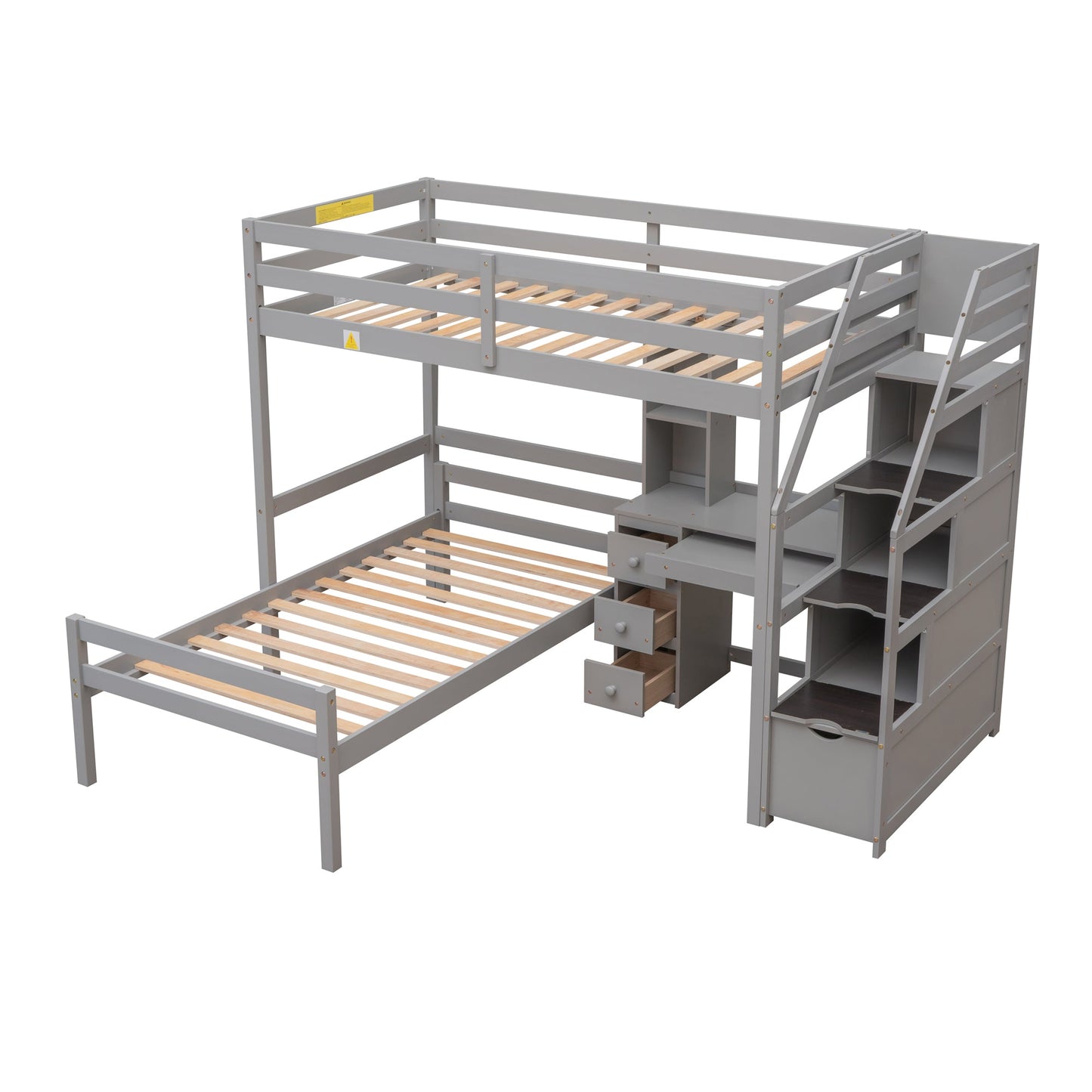 Cama loft tamaño twin con escalera de almacenamiento y escritorio - Gris