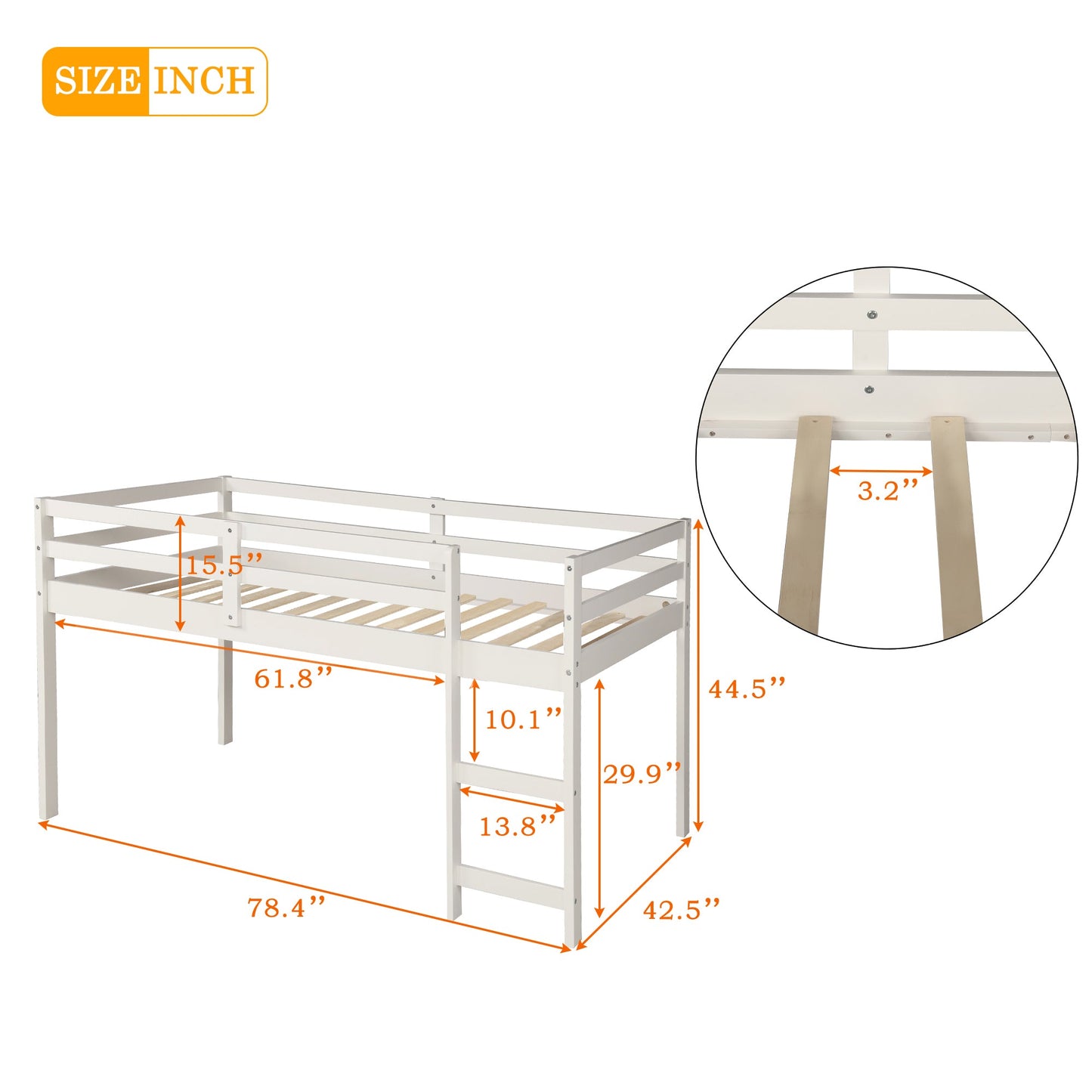 Low Study Twin Loft Bed with Cabinet and Rolling Portable Desk - White (OLD SKU :LP000113AAK) - Korvel