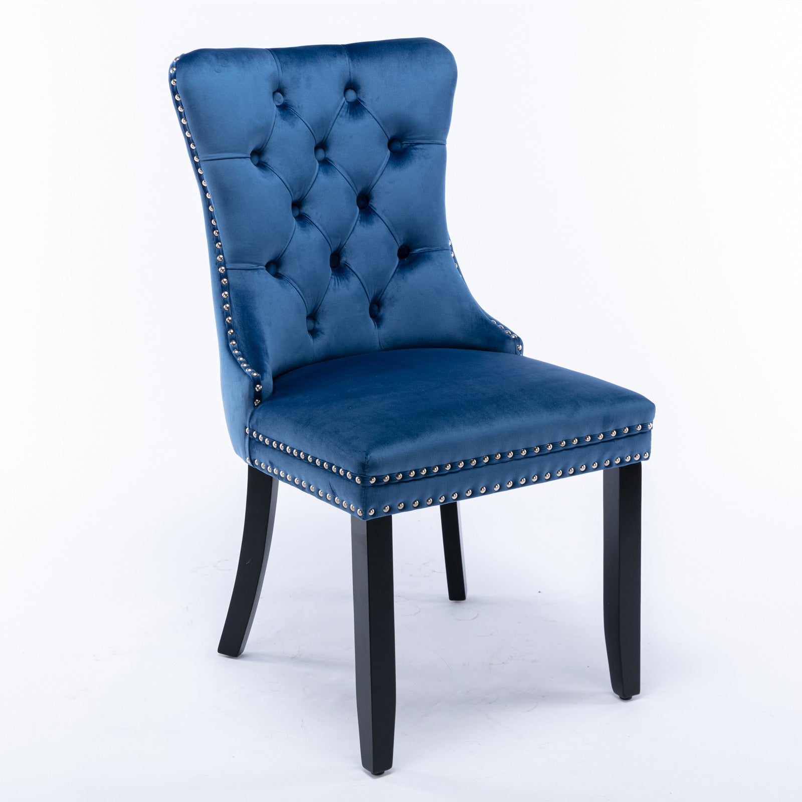 High-end Tufted Solid Wood Contemporary Velvet Upholstered Dining Chair with Wood Legs Nailhead Trim 2-Pcs Set Blue - Korvel