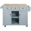 Kitchen handcart with rubber wood leaf countertop, storage cabinet, shelf, and 3 dining room drawers, gray blue - Korvel