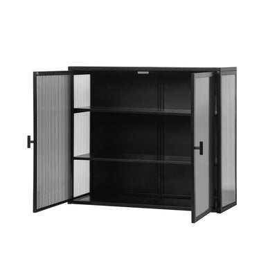 27.56"Glass Doors Modern Two-door Wall Cabinet with Featuring Three-tier Black - Korvel