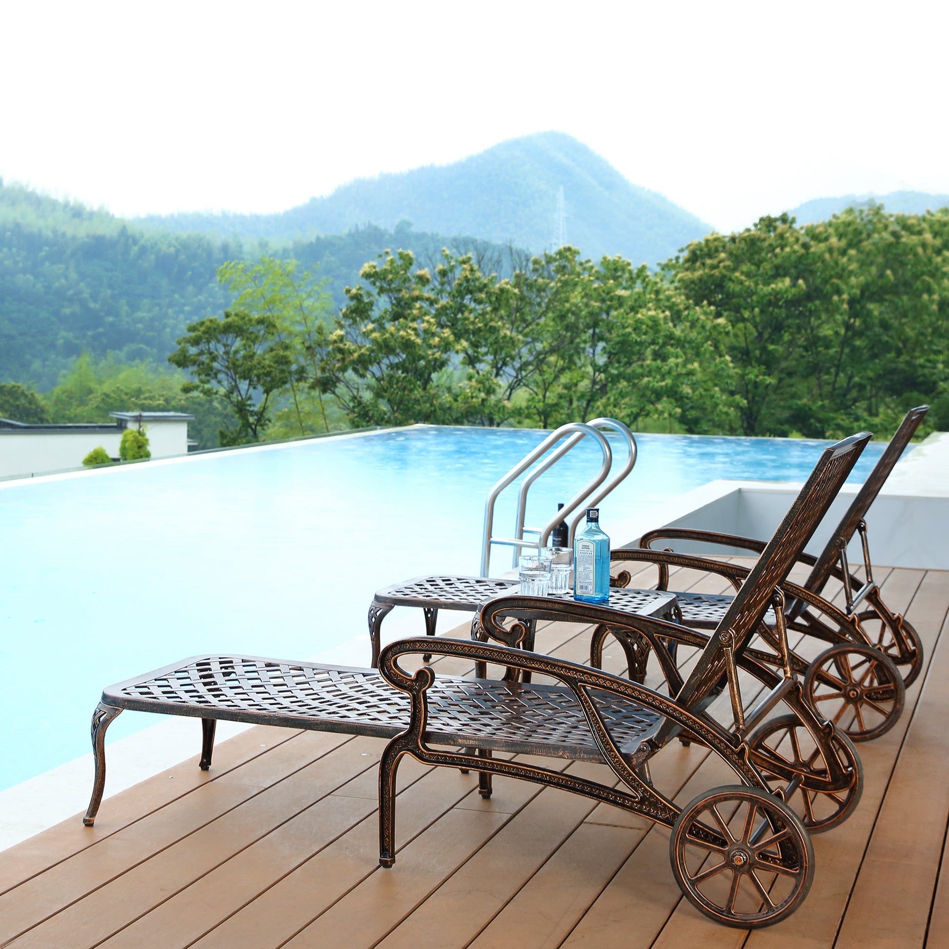 Aluminium Cast lounge chair 2pcs brown - Korvel