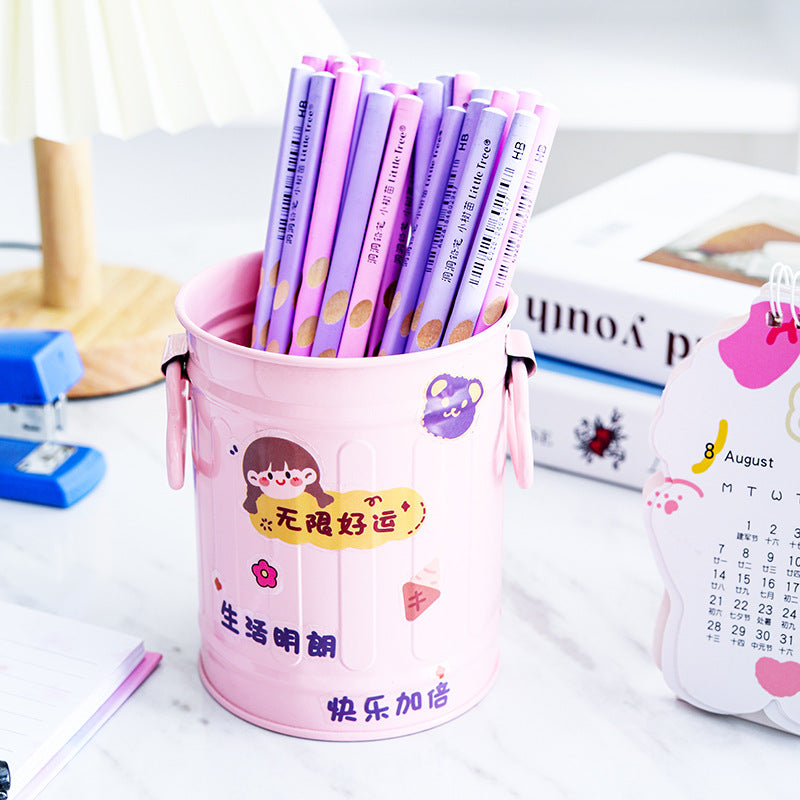 Cylindrical wrought iron pen holder DIY creative desktop storage bucket multifunctional stationery pen holder - Korvel